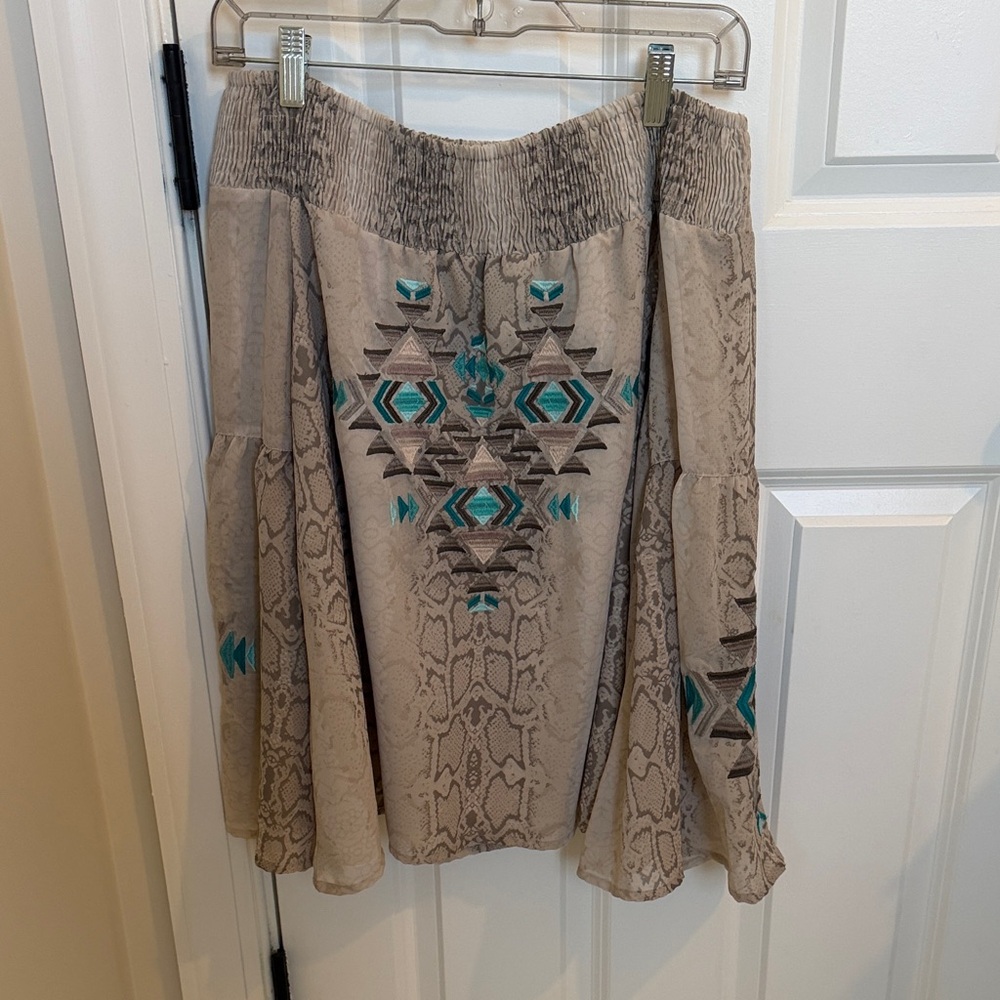 Judith March Boho Bell Sleeve Smocked off Shoulder Top Tunic